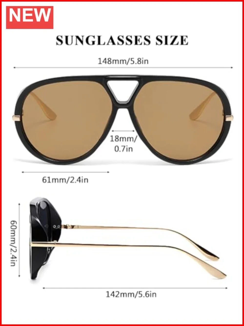 Retro Oversized Round Sunglasses UV400 Protection Vintage Pilot Frame Unisex